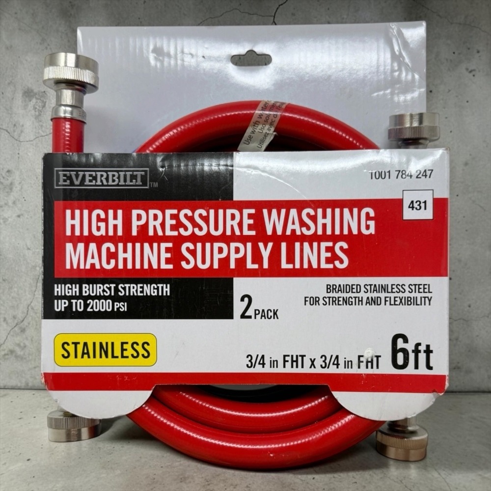 Everbilt Washing Machine Supply Lines 6ft Red Blue Stainless 2PK 1001784247